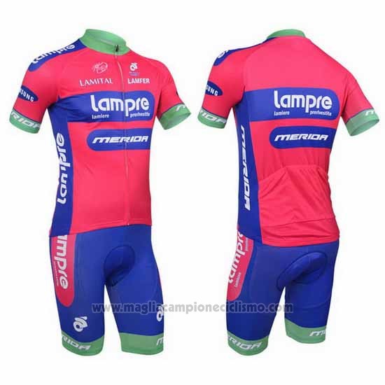 2013 Abbigliamento Ciclismo Lampre Merida Rosa e Celeste Manica Corta e Salopette